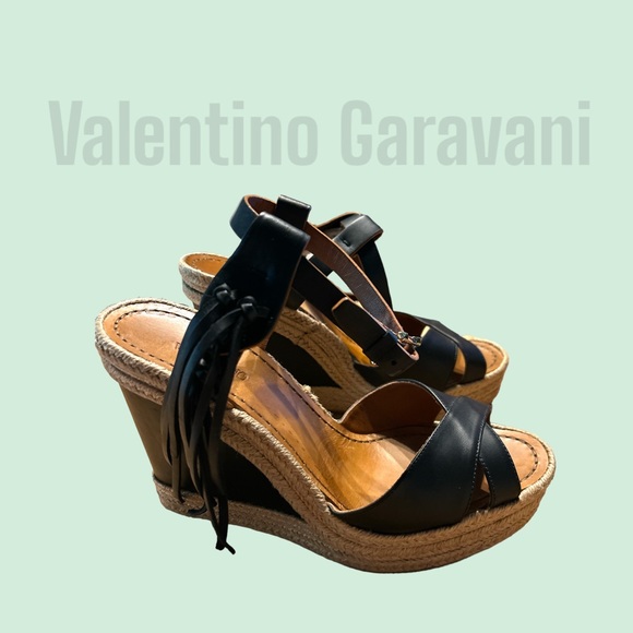 Valentino leather Fringe Wedge Espadrilles - Picture 2 of 7